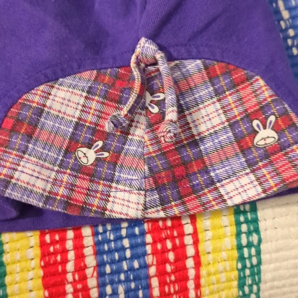 Vintage girls Small steps‎ purple plaid 2 piece embroidered bunny outfit  18 mts